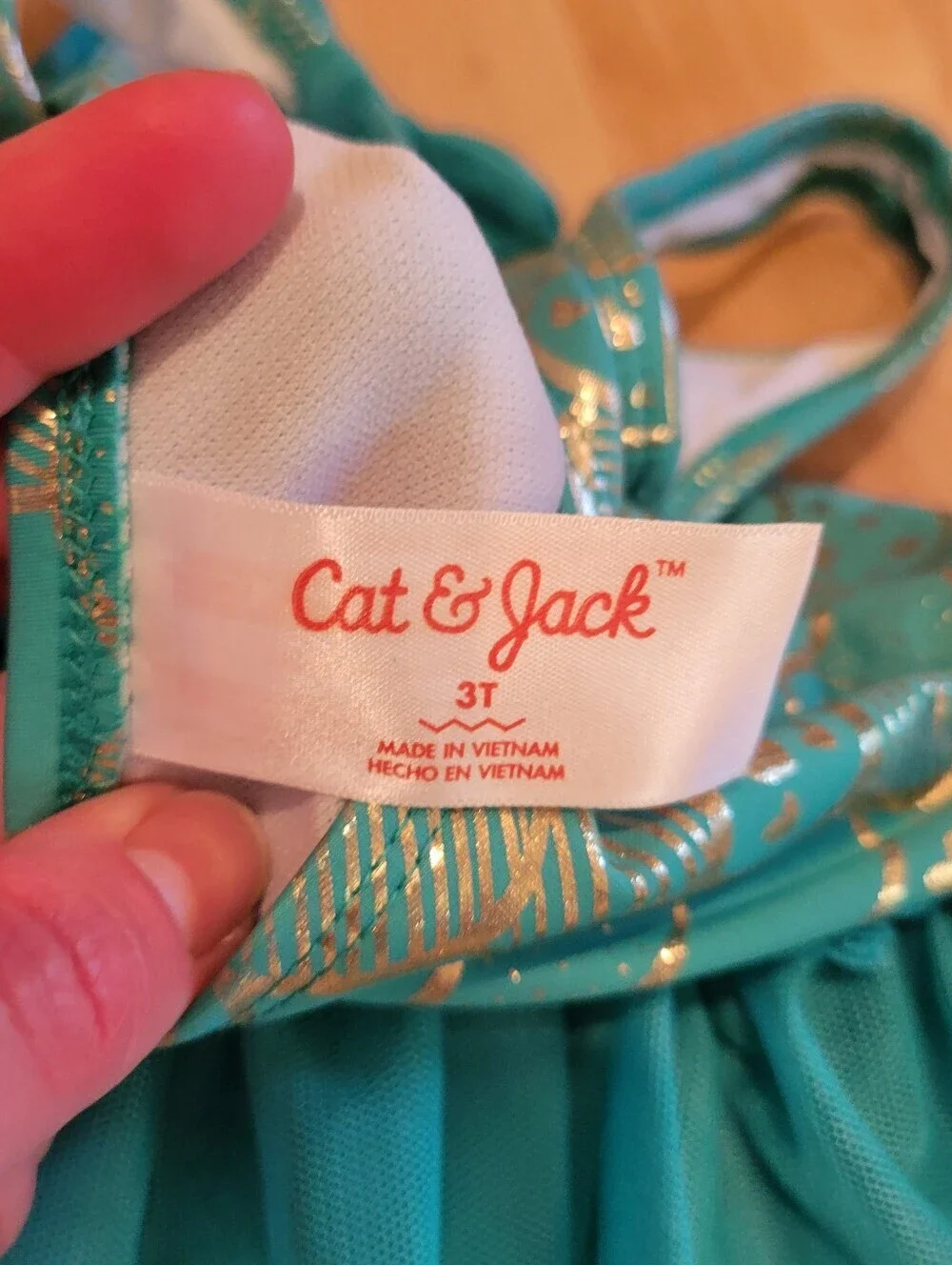 Cat & Jack Mermaid Tutu Swimsuit Teal with Gold Scales Size 3T